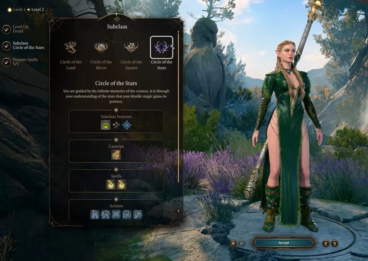 Друид Круга звёзд в Baldur’s Gate 3: выбор на 2 уровне