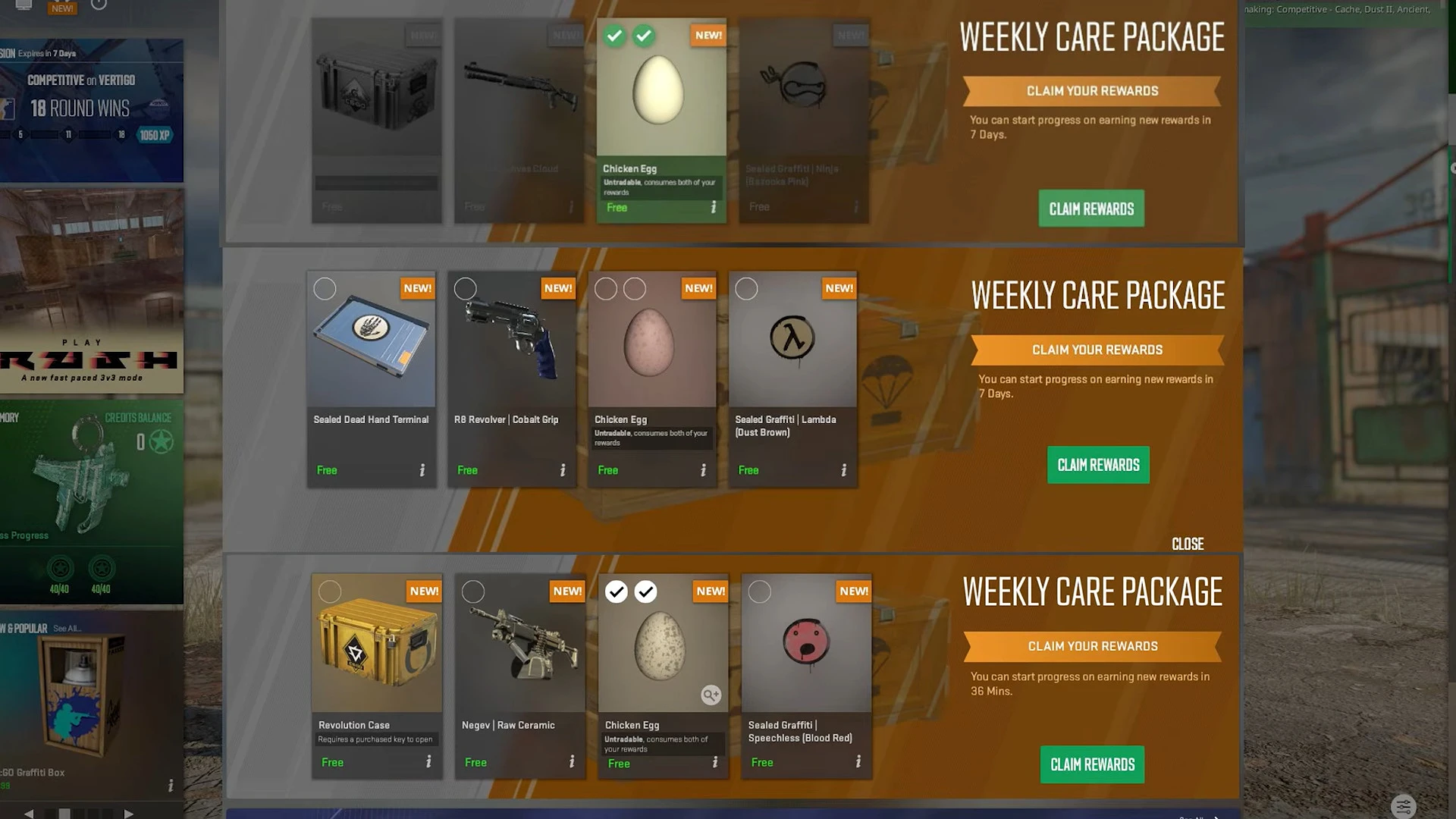 Куриное яйцо среди вариантов еженедельного набора наград Weekly Care Package в CS2
