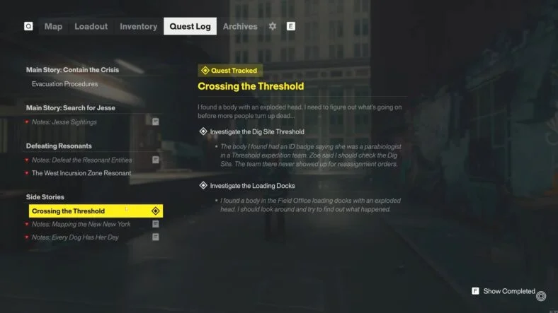 Побочное задание Crossing the Threshold в Control Resonant