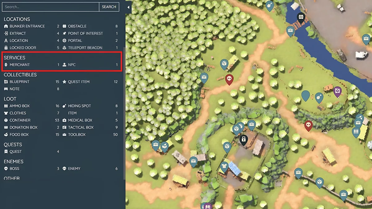 Значки персонажей на карте — торговцы и NPC для взаимодействия