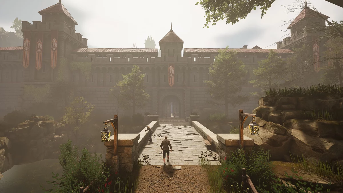 Массивные городские ворота Грейшафта с требующей пошлину стражей