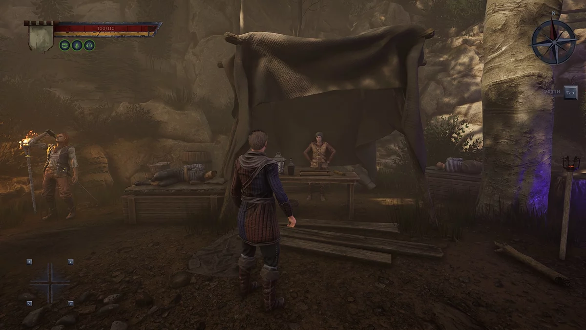 Лекарь Эммет в своём шатре просит помощи с ингредиентами