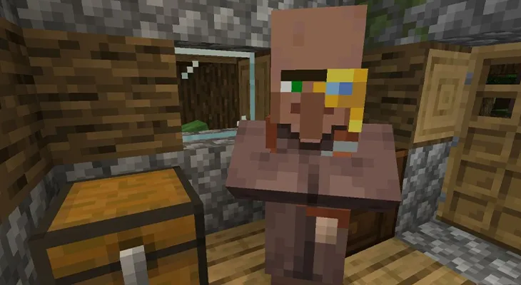 Житель-картограф у стола картографа в Minecraft