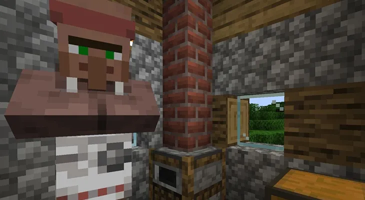 Житель-мясник у коптильни в Minecraft