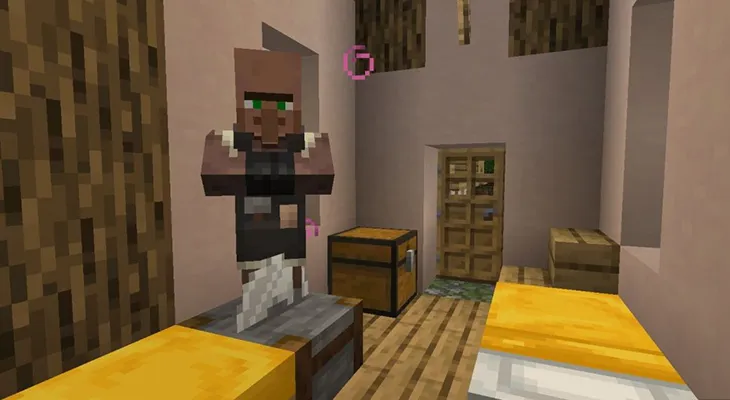 Житель-каменщик у камнереза в Minecraft
