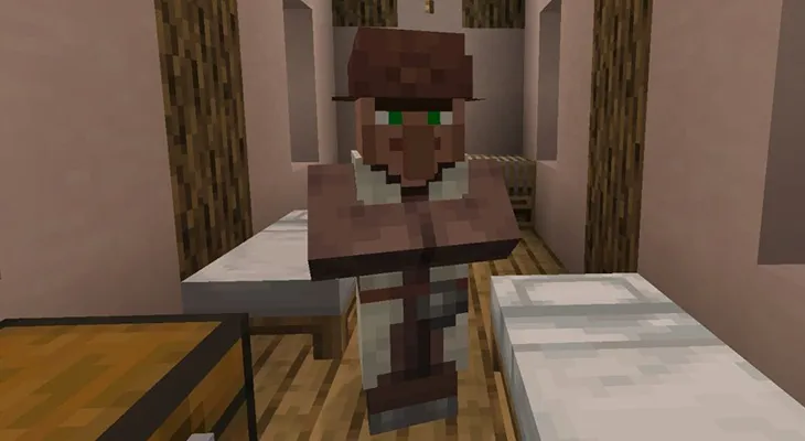 Житель-пастух у ткацкого станка в Minecraft