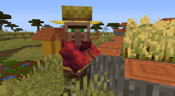 Житель-фермер рядом с компостером в Minecraft