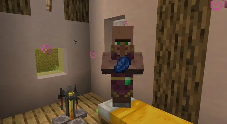 Житель-священник у зельеварки в Minecraft