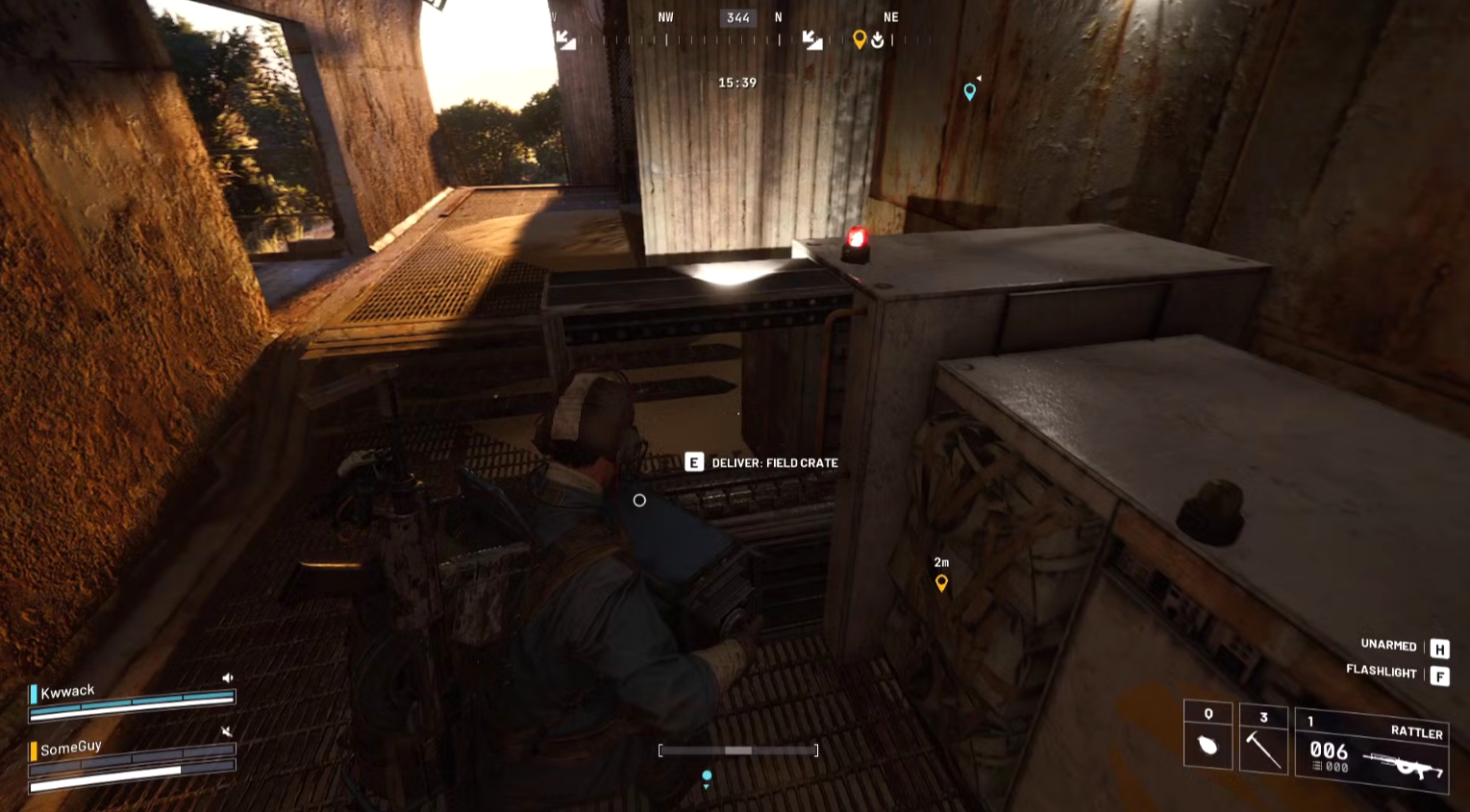 Процесс переноса полевого контейнера к станции в ARC Raiders