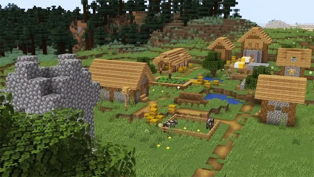 Деревня жителей в Minecraft с домами и торговцами