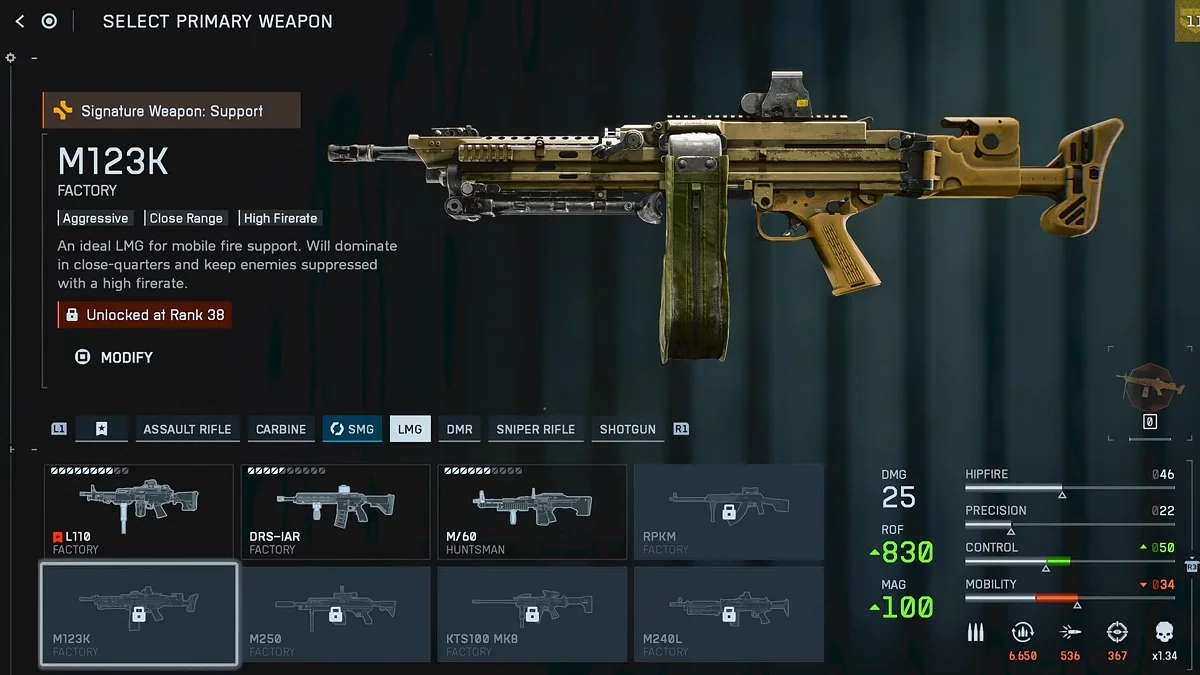 Ручной пулемет M123K в Battlefield 6 со скорострельностью 830