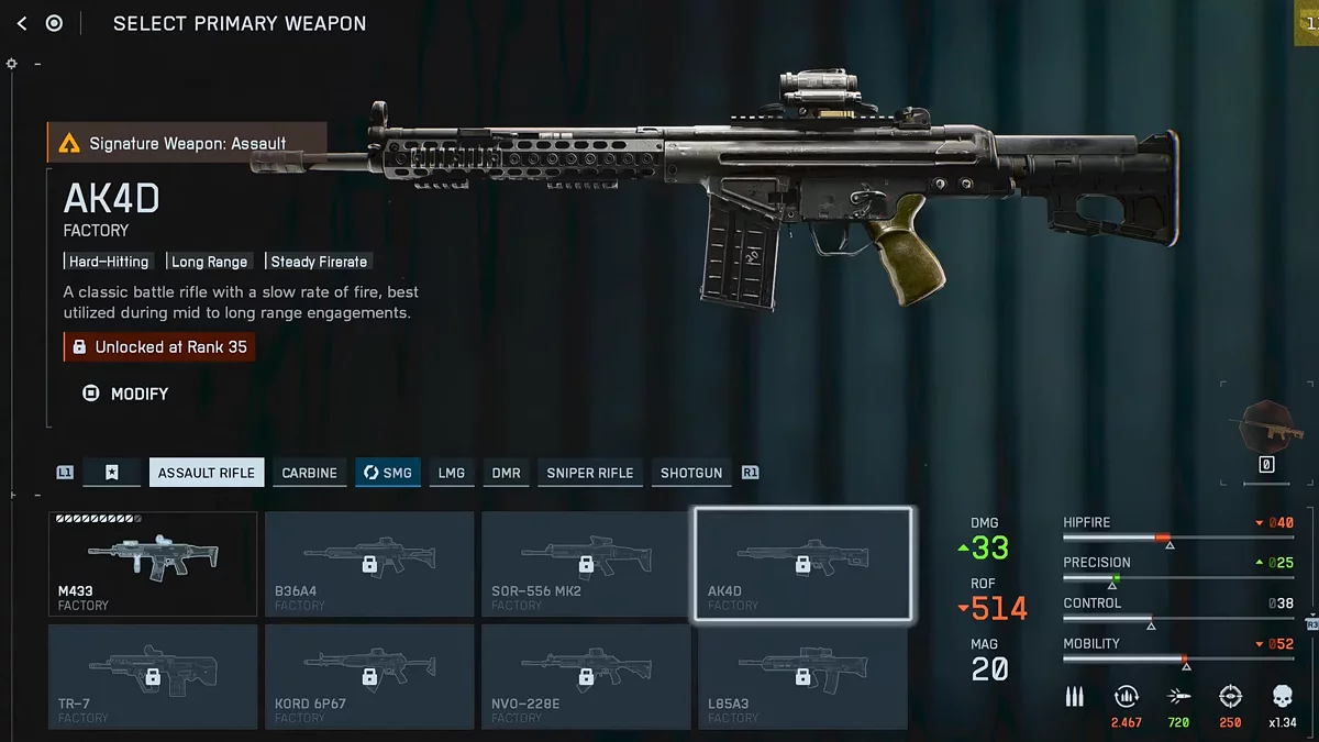 Штурмовая винтовка AK4D в Battlefield 6 на 35 ранге