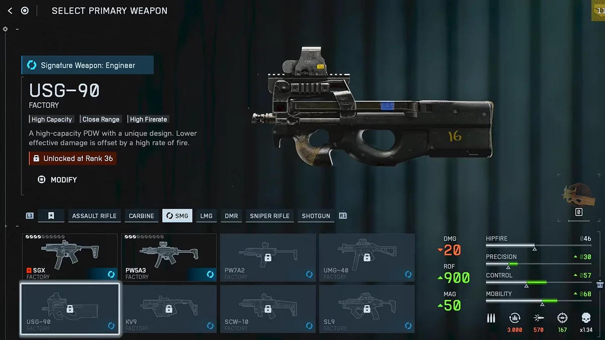 Пистолет-пулемет USG-90 в Battlefield 6 с большим магазином на 50 патронов