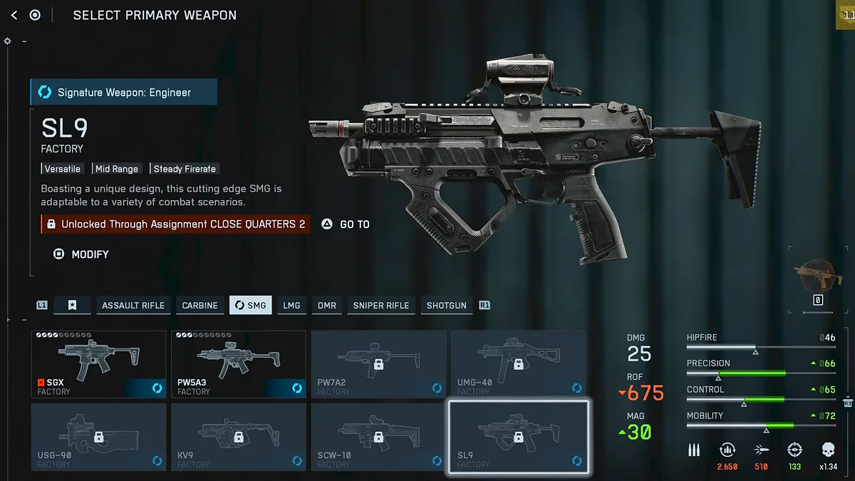 Пистолет-пулемет SL9 в Battlefield 6 через испытание Close Quarters 2