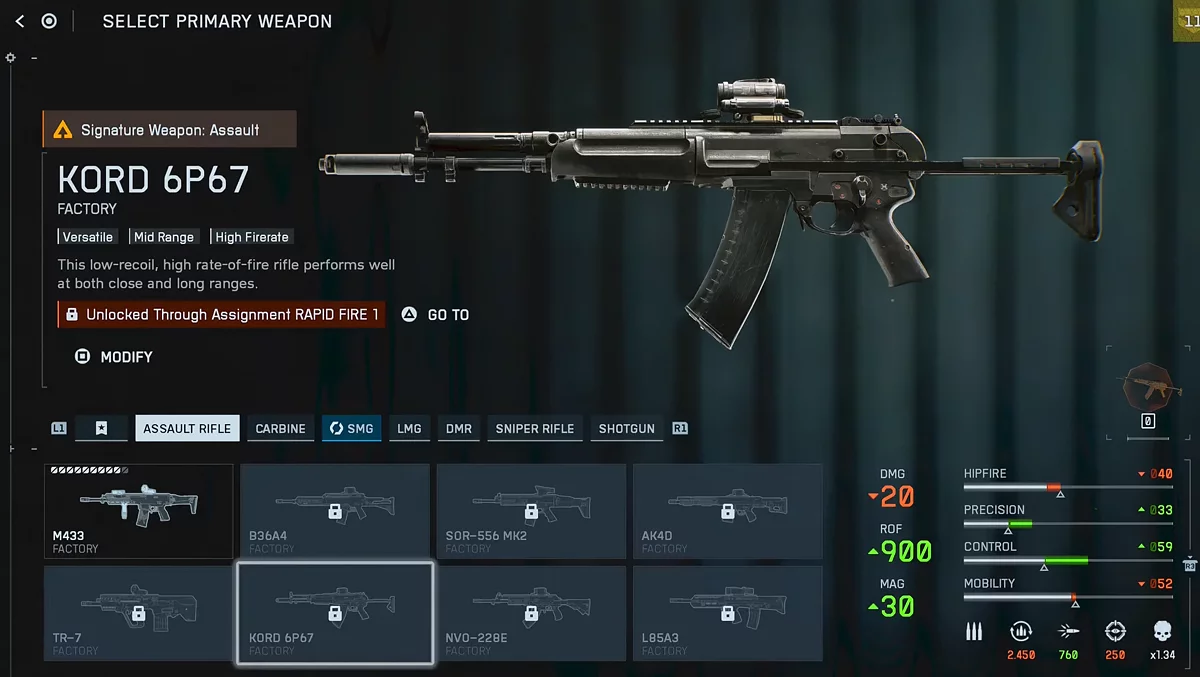 Штурмовая винтовка KORD 6P67 в Battlefield 6 через испытание Rapid Fire