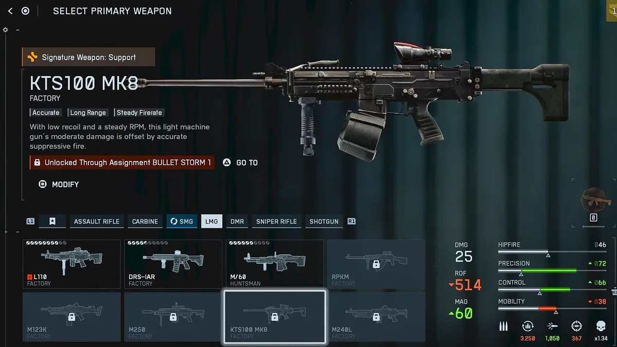 Ручной пулемет KTS100 MK8 в Battlefield 6 через испытание Bullet Storm