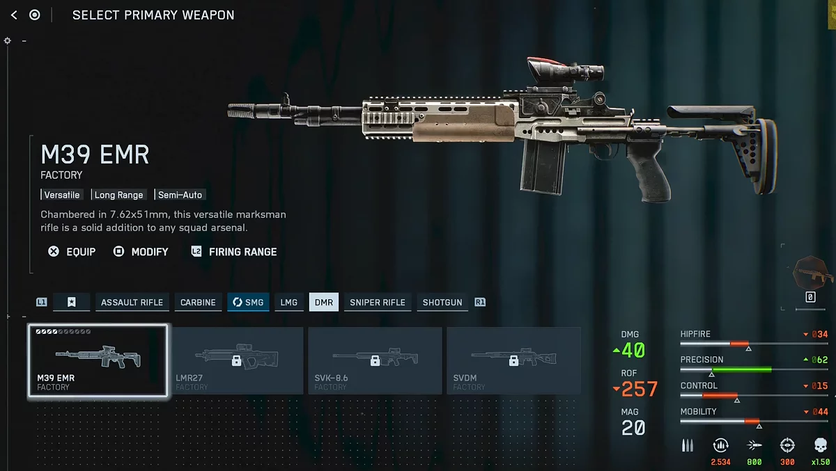 Марксманская винтовка M39 EMR в Battlefield 6 с начала игры