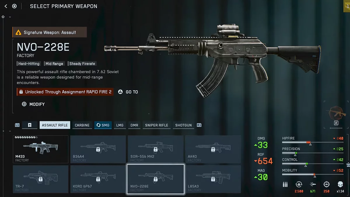 Штурмовая винтовка NVO-228E в Battlefield 6 через испытание Rapid Fire 2