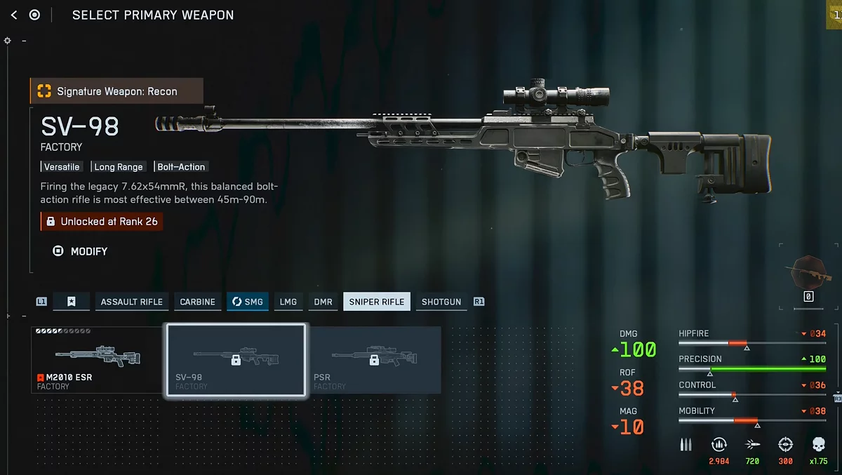 Снайперская винтовка SV-98 в Battlefield 6 с магазином на 10 патронов