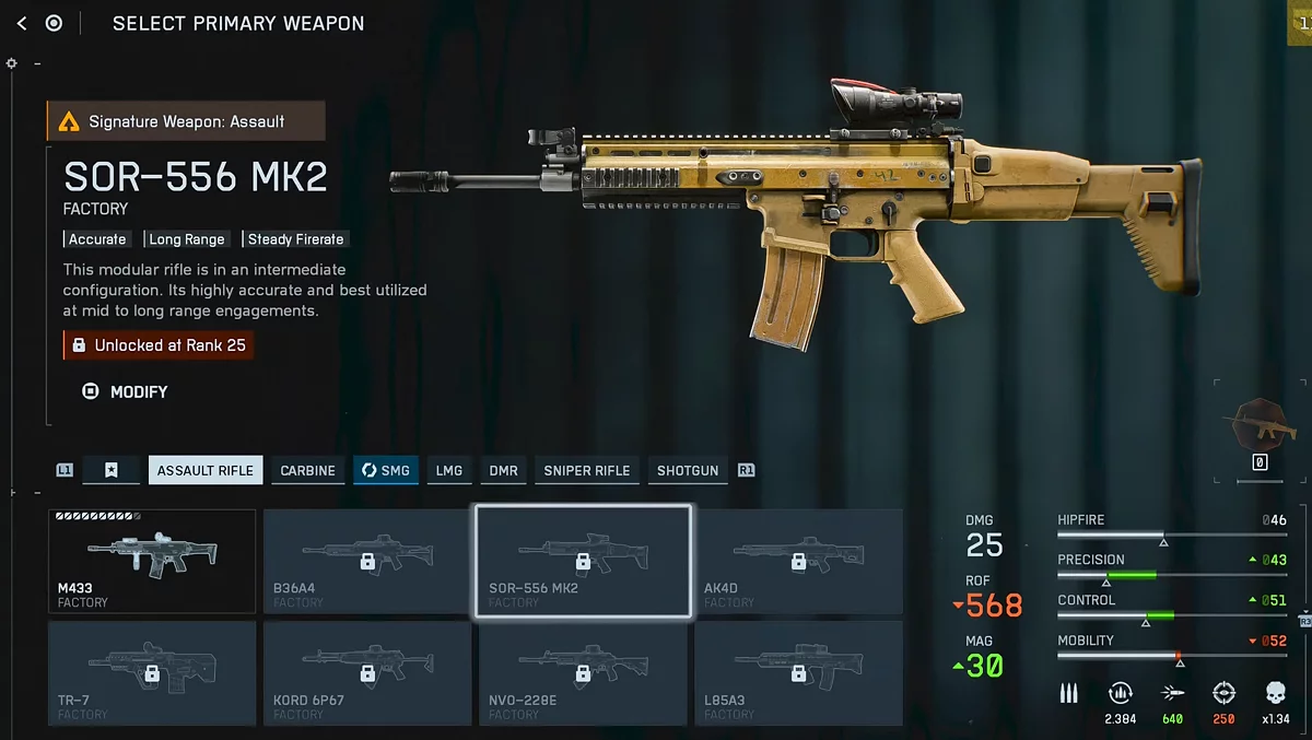 Штурмовая винтовка SOR-556 MK2 в Battlefield 6 на 25 ранге