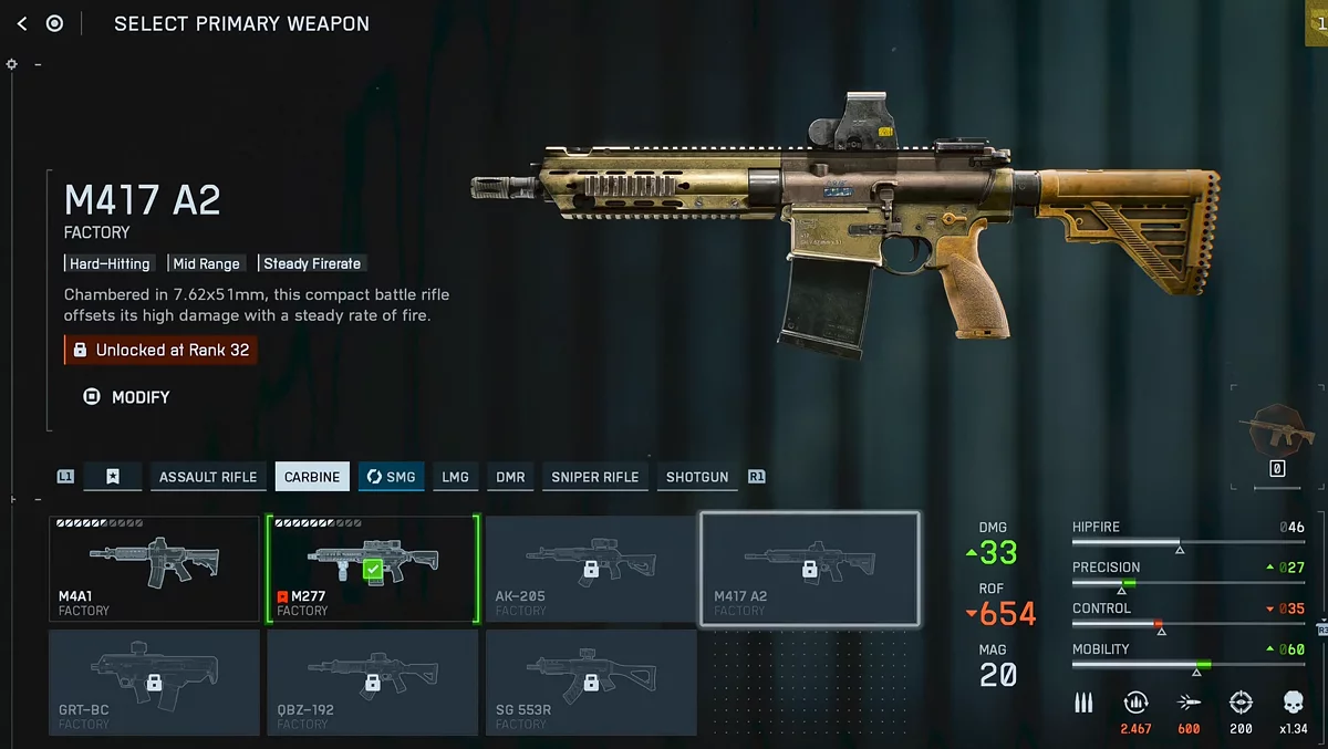 Карабин M417 A2 в Battlefield 6 с уроном 33