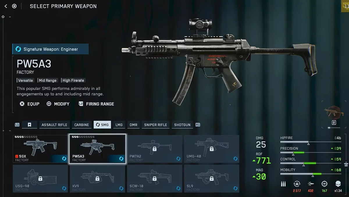 Пистолет-пулемет PW5A3 в Battlefield 6 на 6 ранге