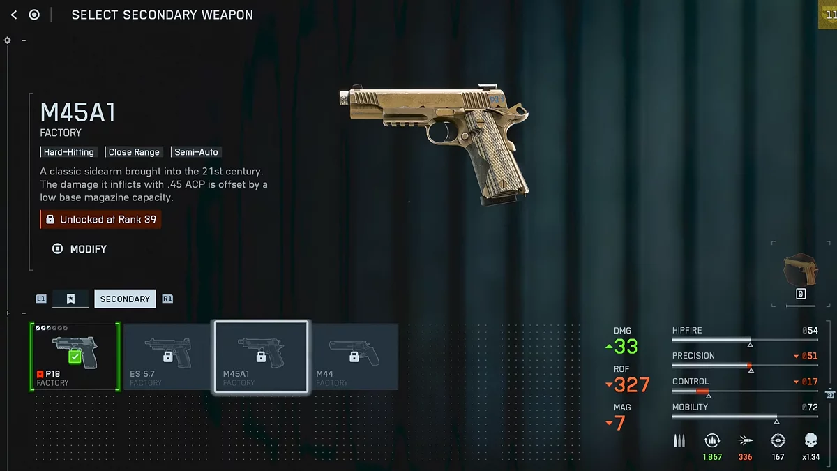 Пистолет M45A1 в Battlefield 6 с высоким уроном 33