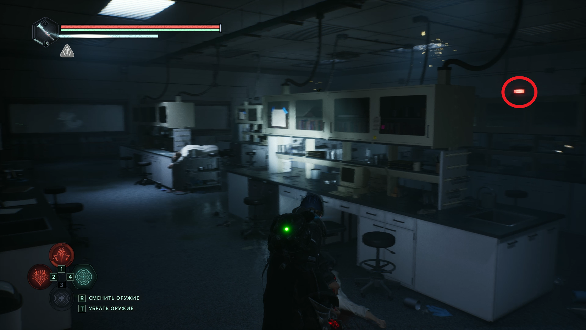 Поворот направо после двери EXIT