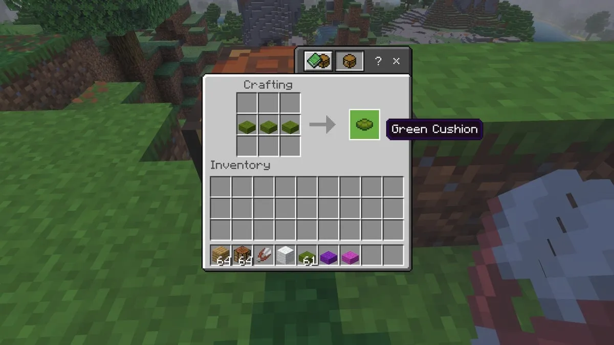 Экран крафта подушки в Minecraft