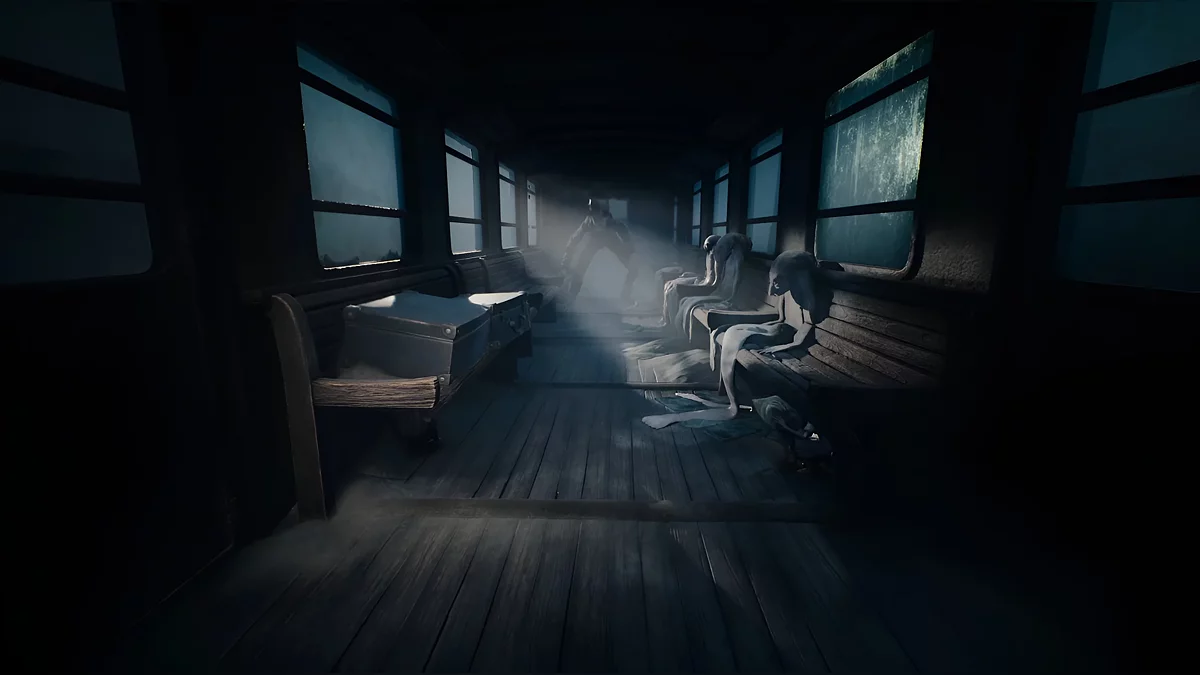 Укрытие под лавкой в вагоне от долговязого монстра