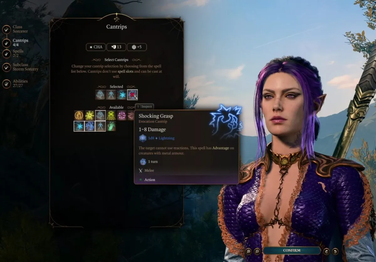 Создание чародея-полуэльфа на 1 уровне в Baldur's Gate 3