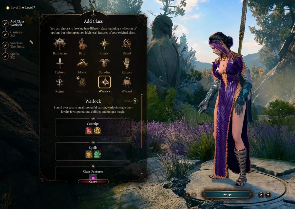 Добавление класса Колдун на 7 уровне в Baldur's Gate 3