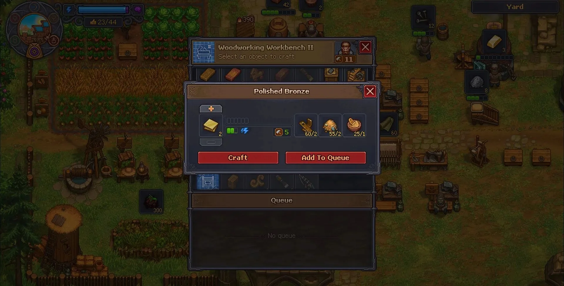 Окно рецепта полированной бронзы на Столярном верстаке в Graveyard Keeper 2