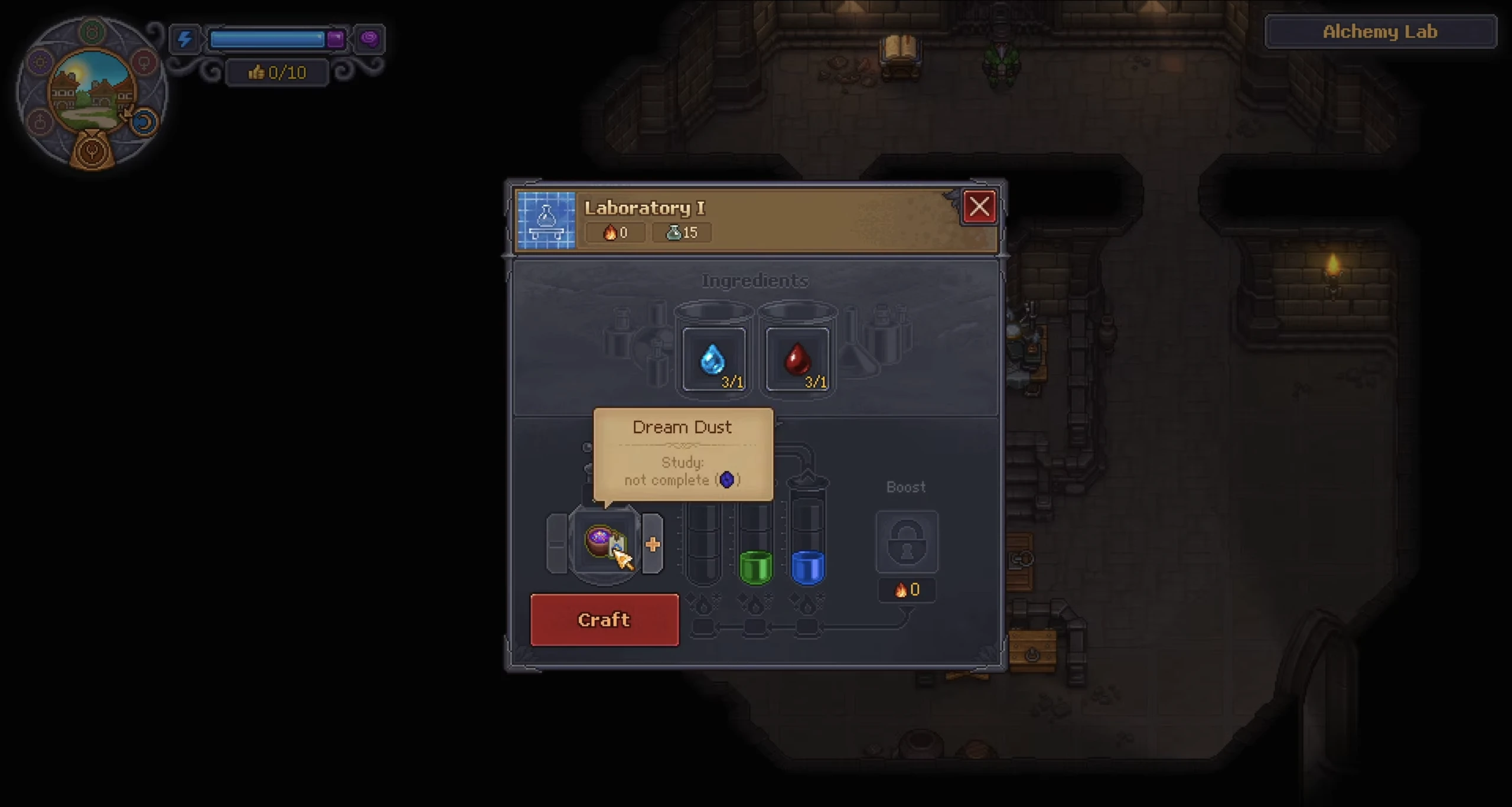 Крафт Порошка грёз (Сонного порошка) в лаборатории Graveyard Keeper 2