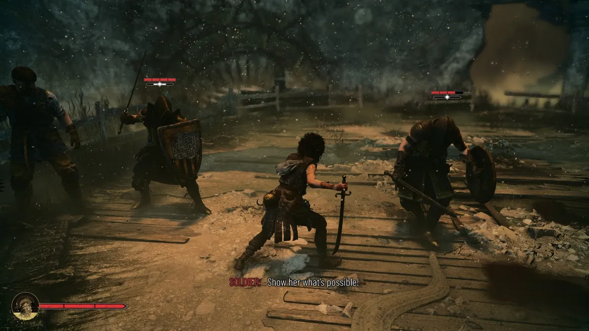 София сражается с солдатами во время галлюцинации в Resonance: A Plague Tale Legacy