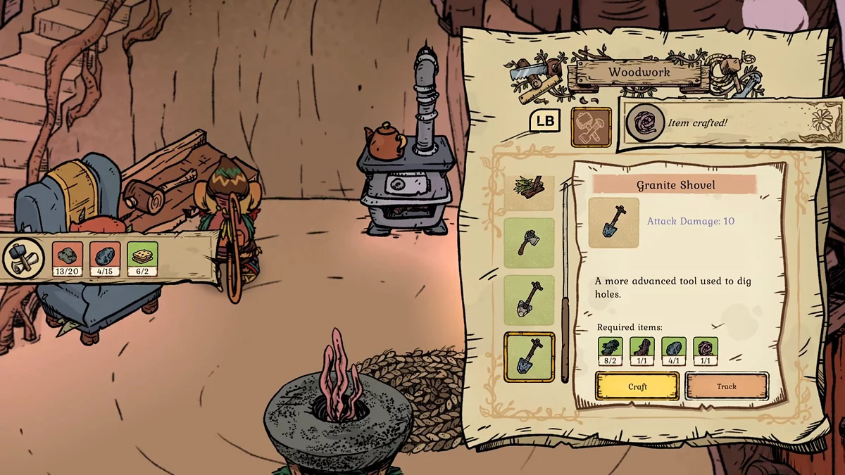 Рецепт крафта гранитной лопаты в Winter Burrow