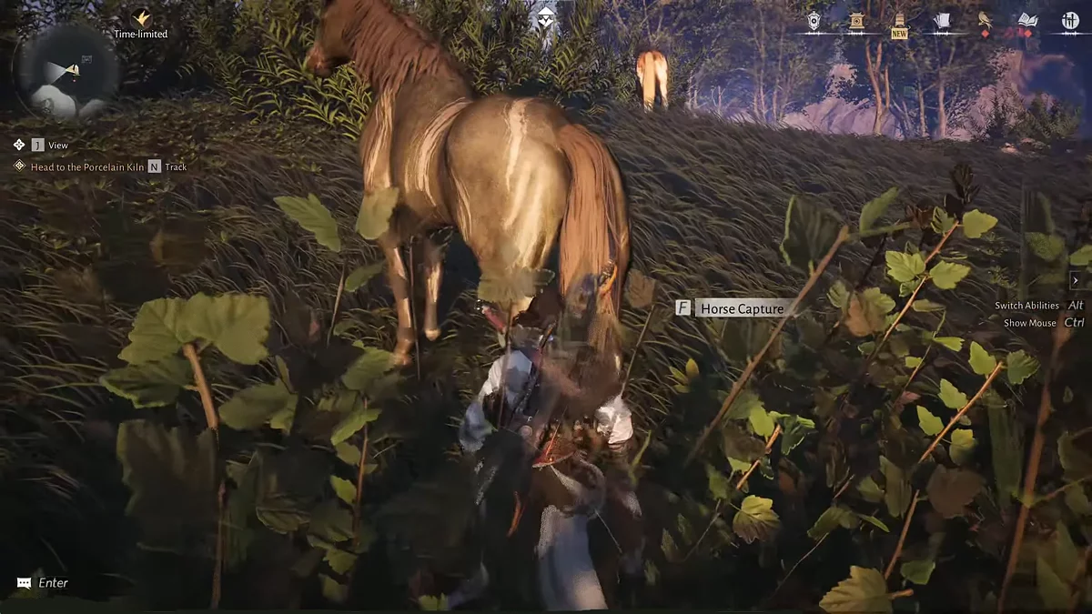 Дикая лошадь в открытом мире Where Winds Meet готовая к приручению