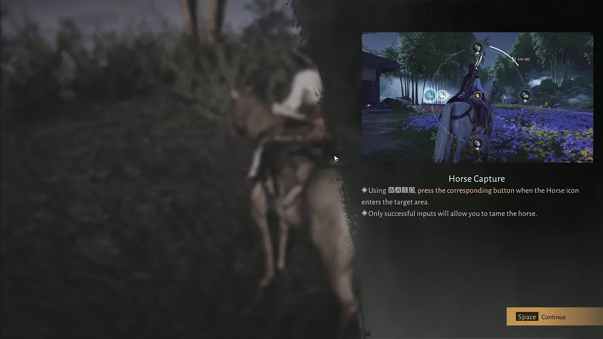 Процесс подкрадывания к дикой лошади для приручения в Where Winds Meet