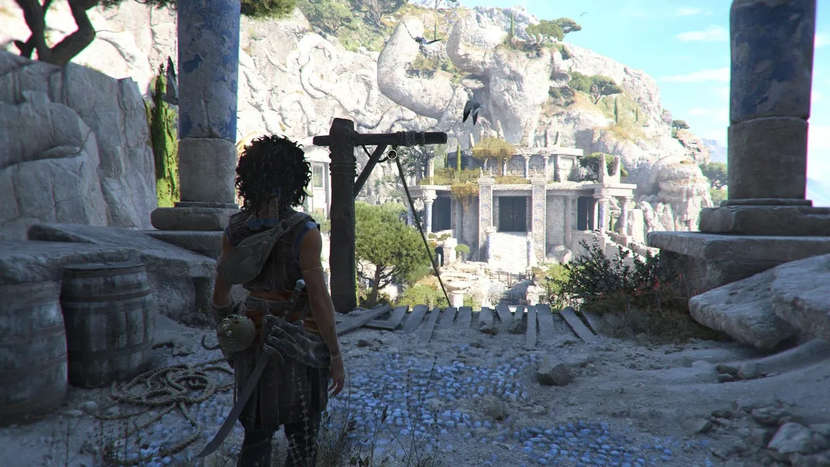 София готовится съехать по тросу на гарпуне в Resonance: A Plague Tale Legacy