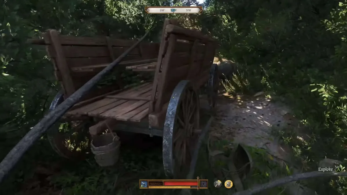 Брошенная повозка у скальной стены в KCD2