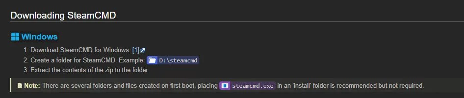 Скачивание SteamCMD с официального сайта для установки сервера Palworld