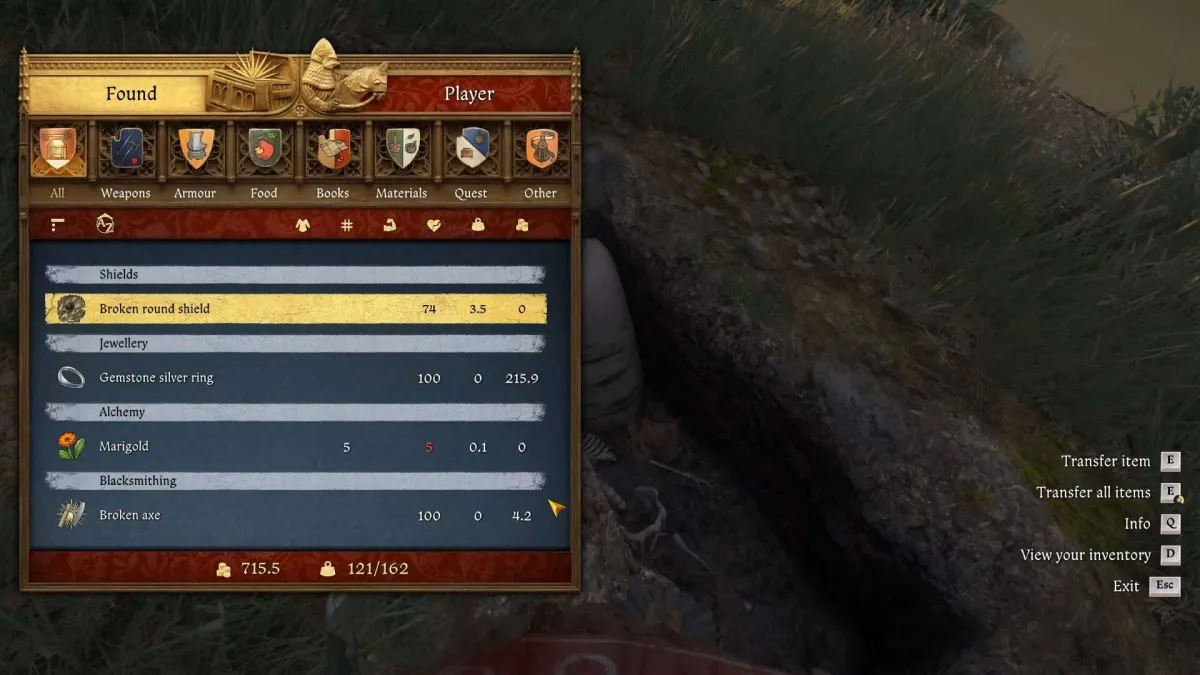 Добыча из могилы: сломанный топор, щит, кольцо и календула в KCD2