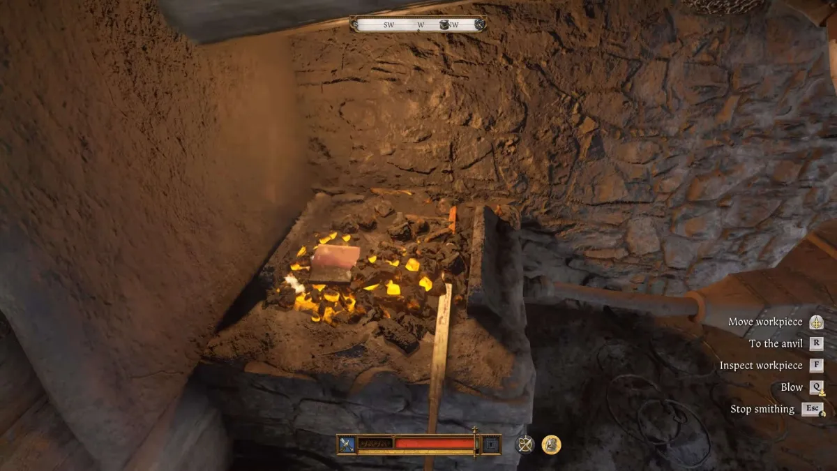 Сломанный клинок топора на горне кузницы в KCD2