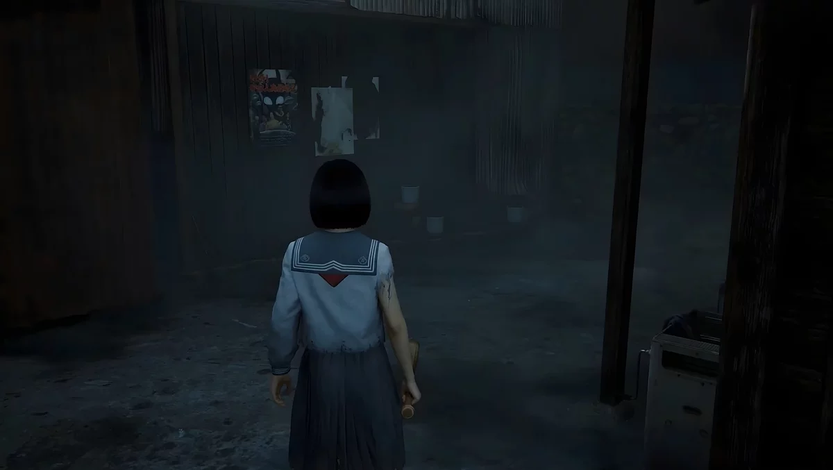 Третий плакат Космическое вторжение на стене у алтаря Silent Hill f