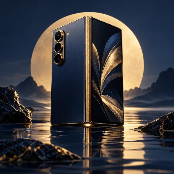 Обложка Утечка: Samsung W27 — складной флагман в тёмно-синем корпусе с золотой отделкой