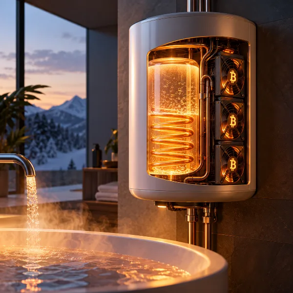 Обложка Bitwater от Heatbit: нагреватель воды, который майнит биткоин и приносит доход