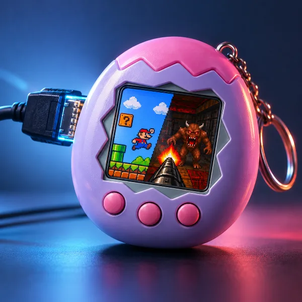 Обложка Tamagotchi Paradise ломают через UART: на брелоке запускают Super Mario и DOOM