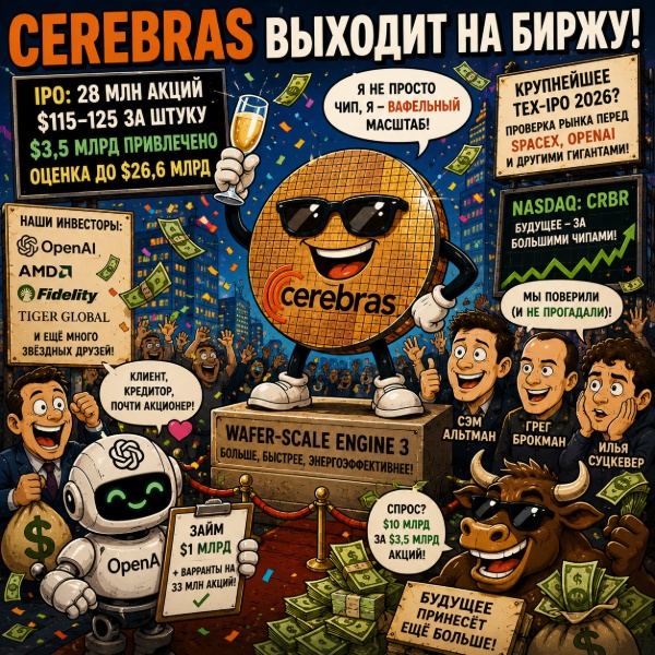 Обложка Cerebras Systems выходит на IPO: крупнейшее технологическое размещение 2026 года
