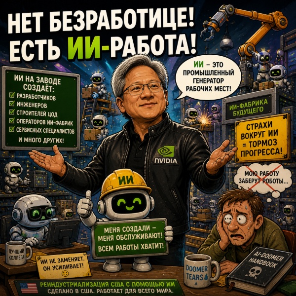 Обложка Дженсен Хуанг: ИИ создает рабочие места, а не уничтожает их