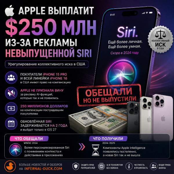 Обложка Apple заплатит $250 млн за рекламу невышедшей Siri: урегулирование коллективного иска